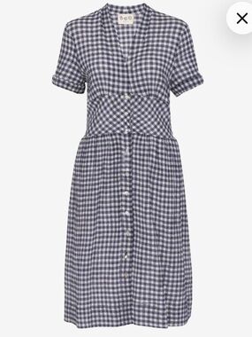 Sea New York Navy Gingham Button Front Midi Dress Sz 6 Empire Waist Cotton